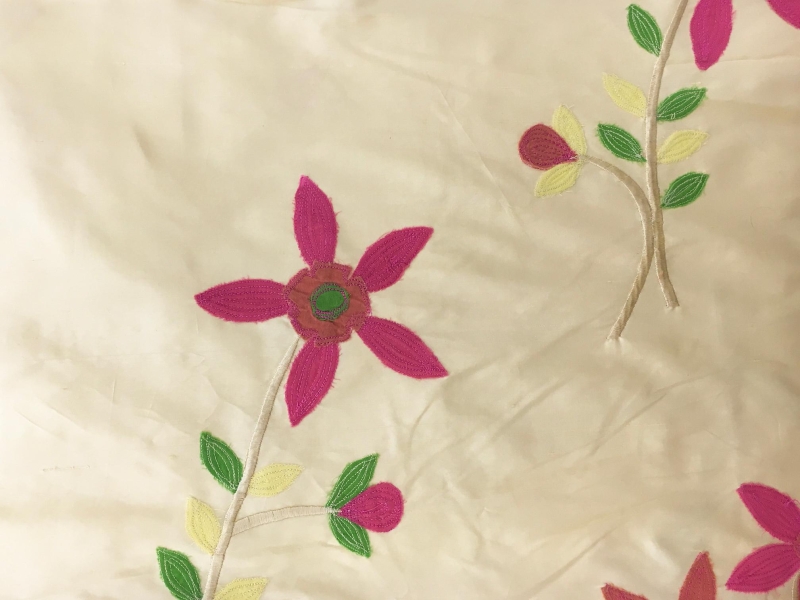 Embroidered Silk Shantung with Floral Motifs0