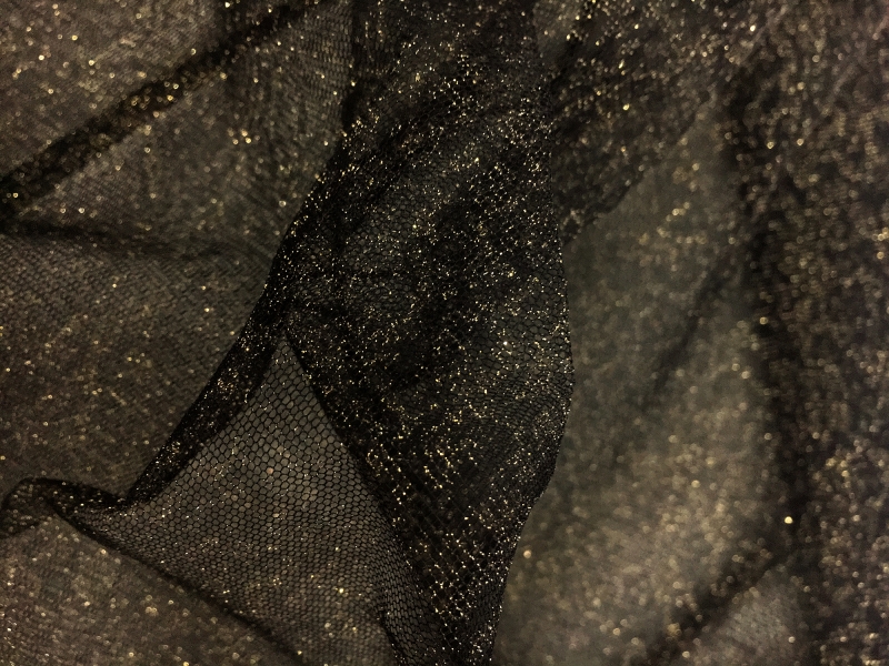 Metallic Nylon Tulle in Nero and Gold0