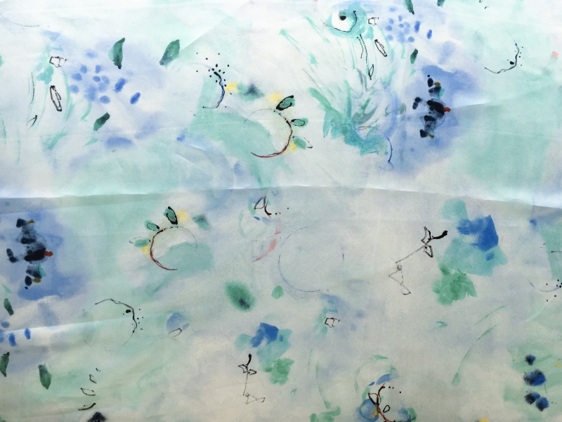 Printed Silk Satin Organza with Abstract Painterly Shapes0