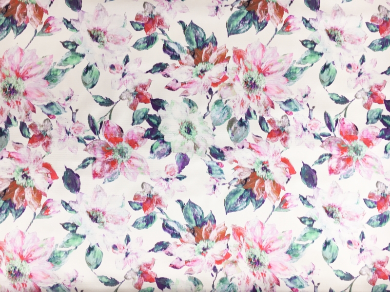 Printed Silk Jacquard Back Satin with Abstract Color Distorted Flowers0