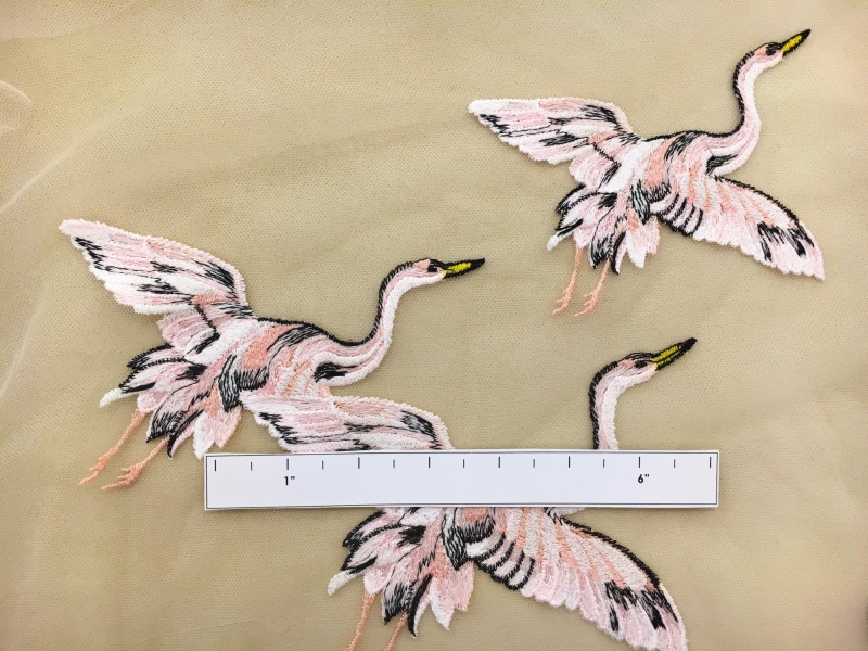 Skin Colored Tulle with Embroidered Flamingo Scene1
