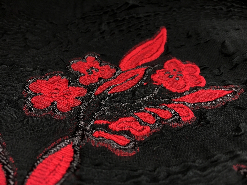 Silk Blend Metallic Cloqué Panel with Large Florals and Abstract Swirls2