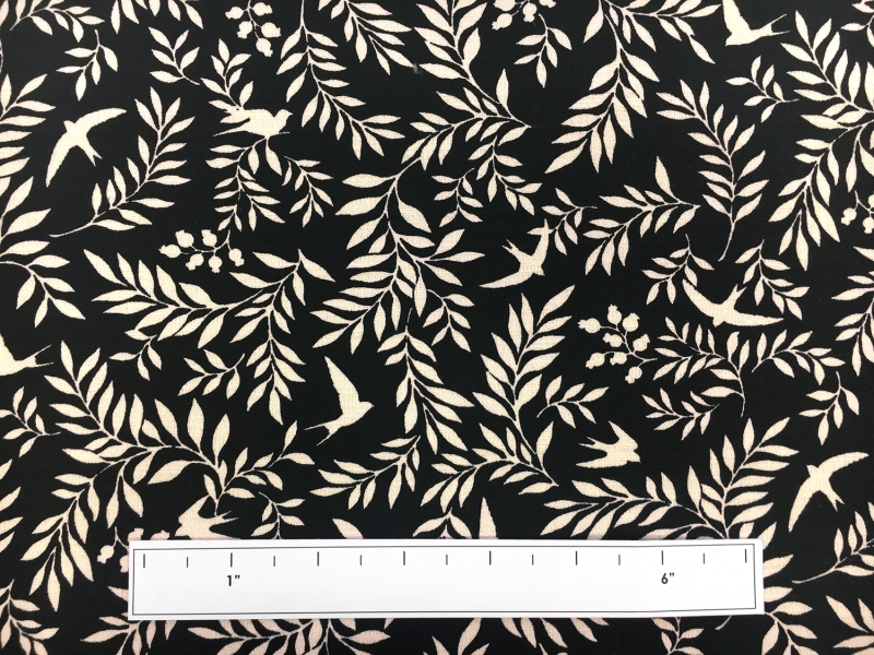 Japanese Textured Cotton Birds and Foliage Print3