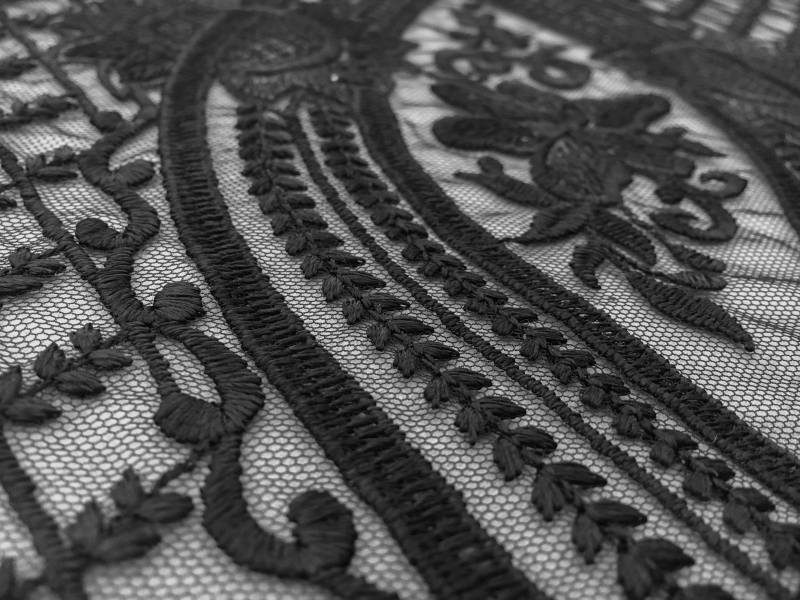 Embroidered Tulle with Victorian Ornamentations in Black3