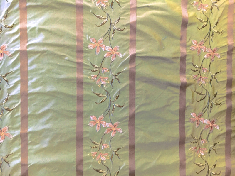 Iridescent Silk Taffeta with Satin Stripes and Embroidered Flowers0