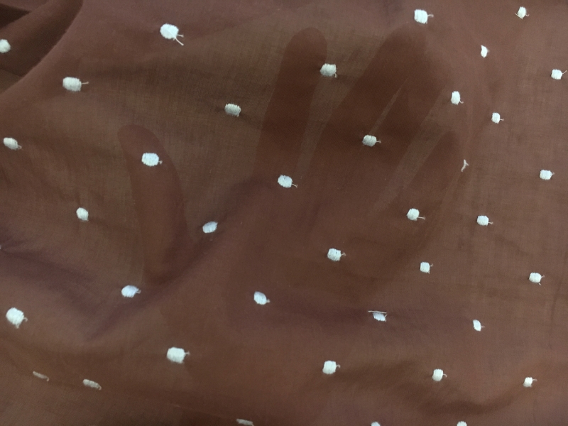 Cotton Embroidered Dots in Blue over Brown2