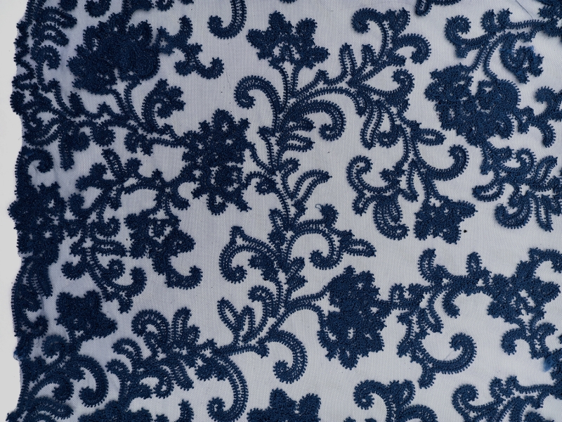 Embroidered Tulle in Navy0