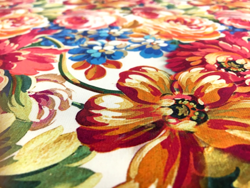 Printed Heavy Silk Charmeuse with Peony Bouquets 2