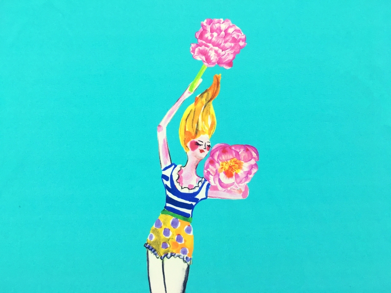 Italian Silk Double Crepe With Lady Acrobats And Flowers2