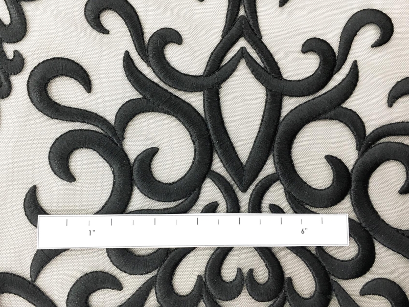 Heavily Embroidered Tulle in Black1