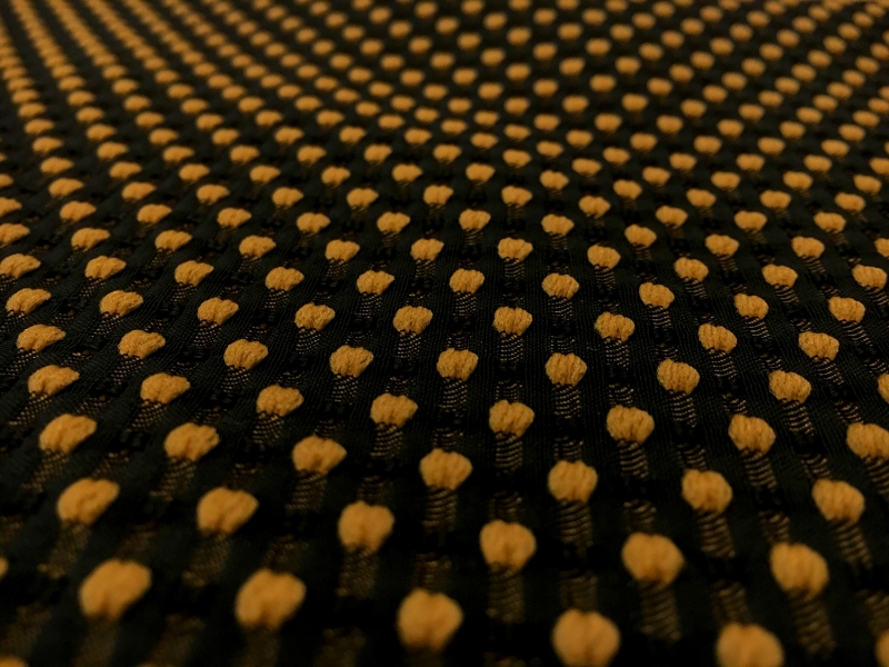 Polyester Swiss Dot Brocade with Marigold Dots0