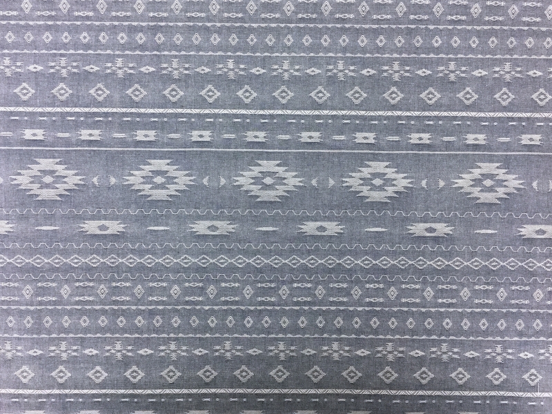 Cotton Chambray Jacquard With Navajo Pattern In Indigo0