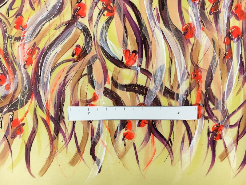 Hand Painted Silk Gazar with Leaves and Small Flowers1