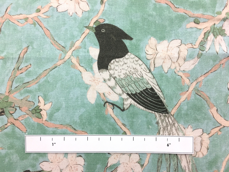 Linen With Birds On Cherry Blossom Print1