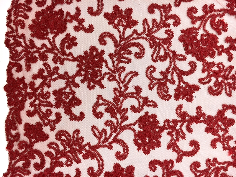 Embroidered Tulle in Oxblood0
