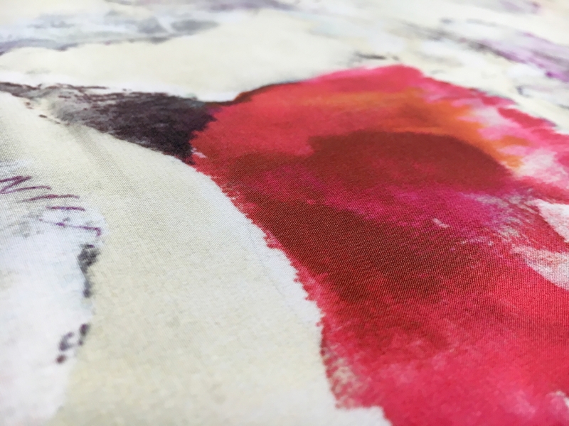 Printed Silk Crepe de Chine with Water Color Poppies2