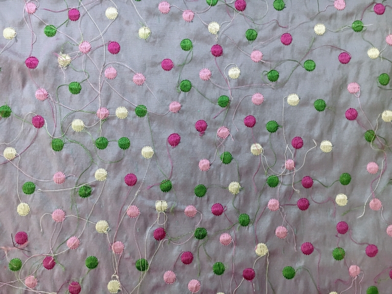 Iridescent Silk Shantung with Embroidered Dots0