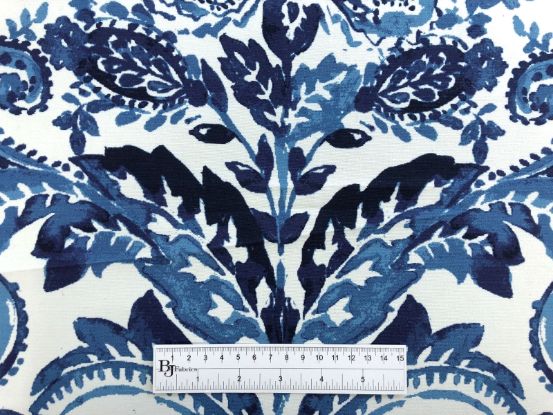 Cotton Canvas Floral Filigree Print in Indigo4