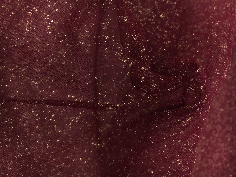 Metallic Nylon Tulle in Bordeaux and Gold0