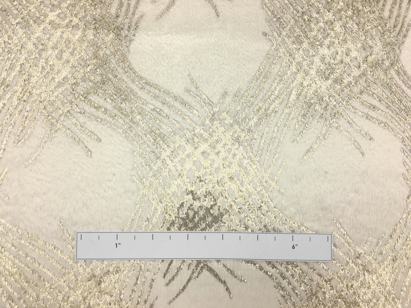 Silk Lurex Panne Velvet with Abstract Motif in White and Gold1