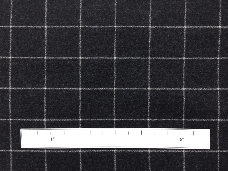Italian Virgin Wool And Lycra Window Pane Flannel in Charcoal1