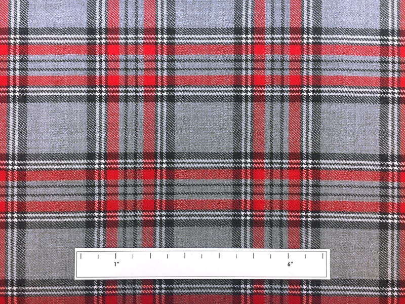 Italian Virgin Wool Tartan Plaid in Grey and Red2