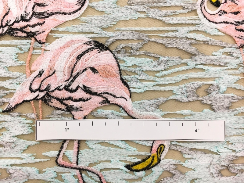 Skin Colored Tulle with Embroidered Flamingo Scene2