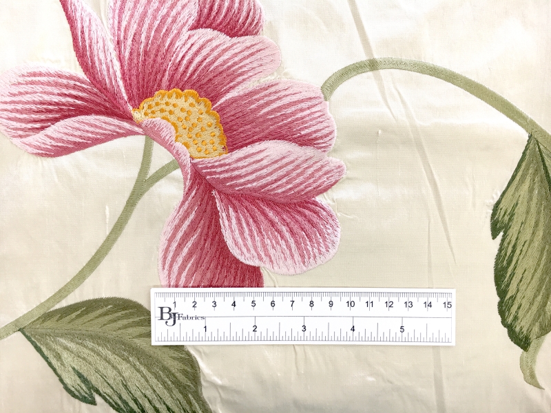 Embroidered Silk Shantung with Large Camellias1