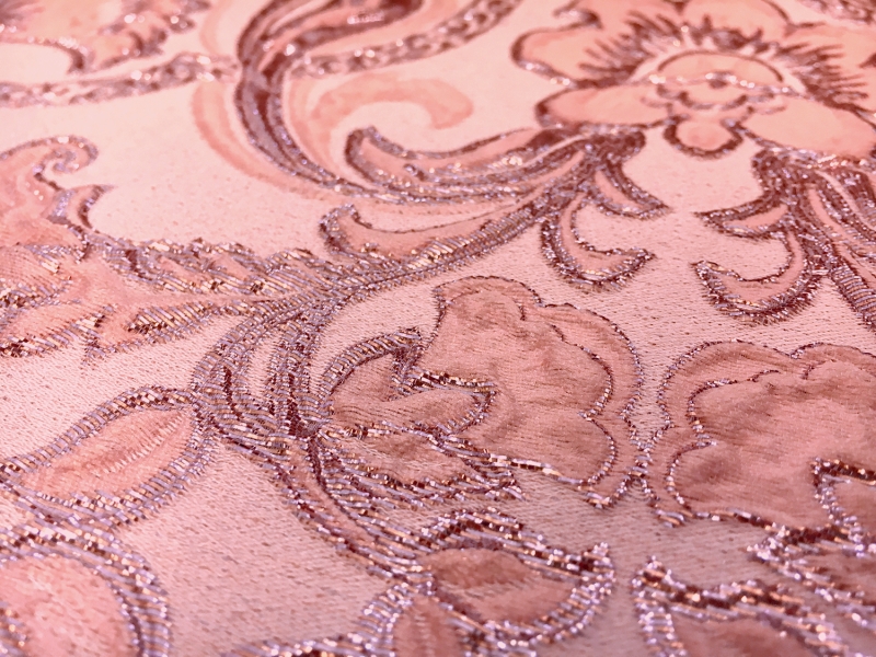 Silk Blend Metallic Cloqué Brocade with Rococo Floral Patterns2