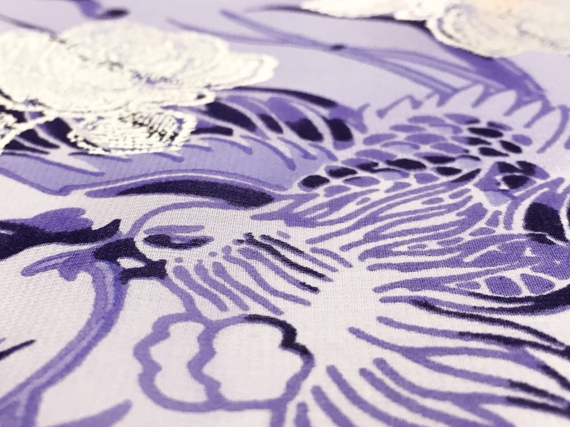 Metallic Printed Silk Chiffon with Florals and Phoenixes 2