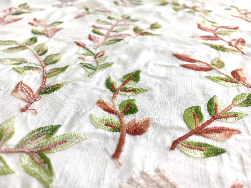 Embroidered Silk Shantung with Leaves and Vines2