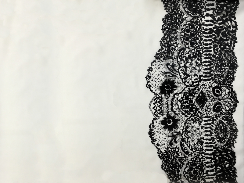 Hand Painted Lacquer Border Silk Gazar Panel0