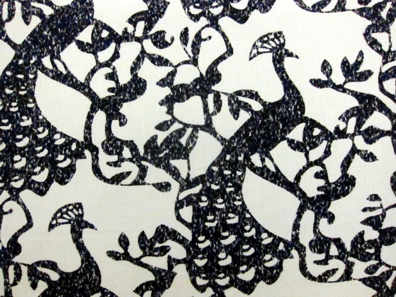 Linen Upholstery Peacock Print0