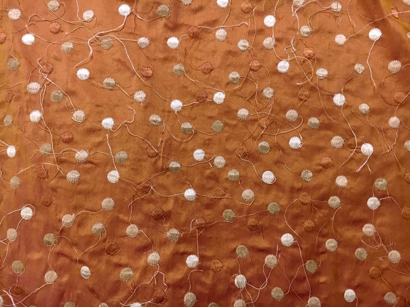 Iridescent Silk Shantung with Embroidered Dots0