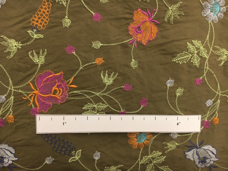 Silk Shantung with Embroidered Floral Paterns on Vines1