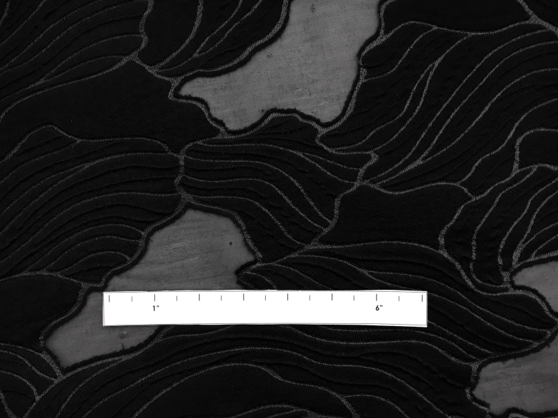 Silk and Wool Blend Organza with Abstract Waves Burnout1