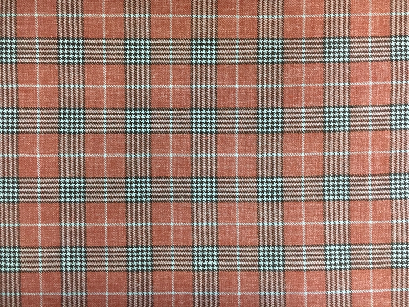 Italian Silk Linen Wool Blend Plaid in Rust0