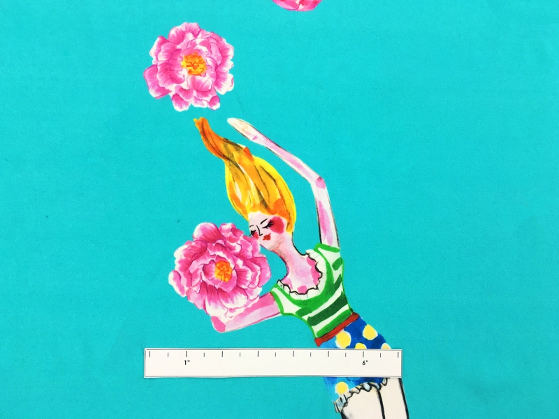 Italian Silk Double Crepe With Lady Acrobats And Flowers1