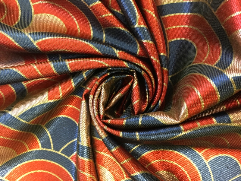 Printed  Silk and Poly Blend Crepe Lamé with Repeating Waves3