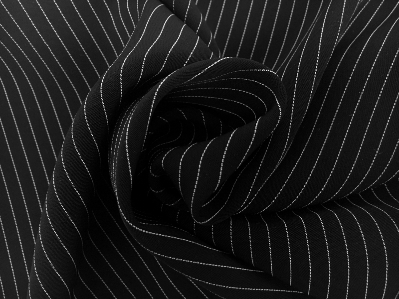 Poly Blend Flat Crepe Pinstripe in Black and White1