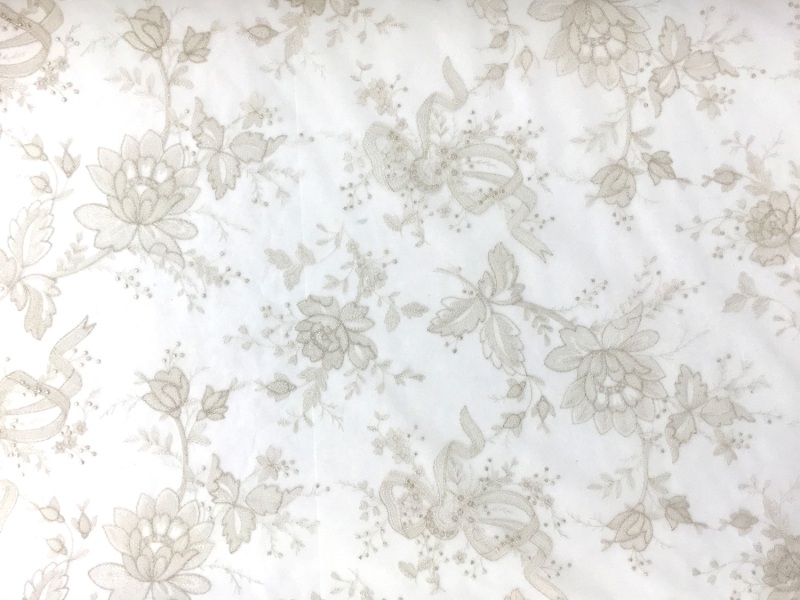 Jacob Schlaepfer Metallic Embroidered Tulle with Florals and Ribbons in Champagne0