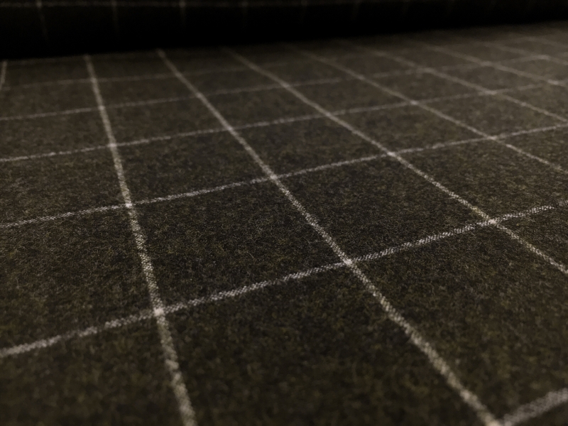 Italian Virgin Wool And Lycra Window Pane Flannel in Moss2
