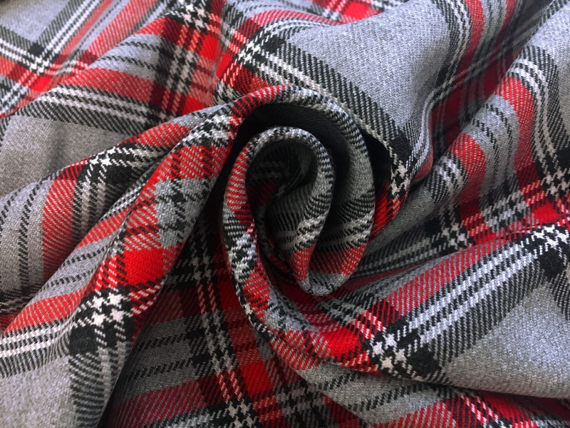 Italian Virgin Wool Tartan Plaid in Grey and Red1
