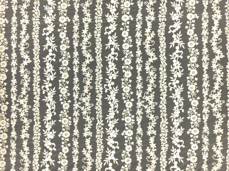 Beaded and Embroidered Tulle with Rows of Detailed Florals in Ivory0