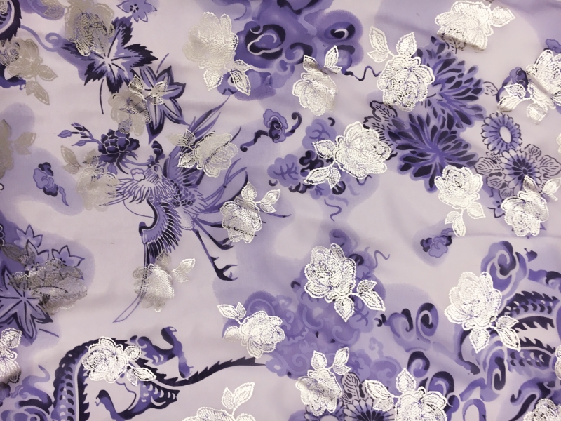Metallic Printed Silk Chiffon with Florals and Phoenixes 0