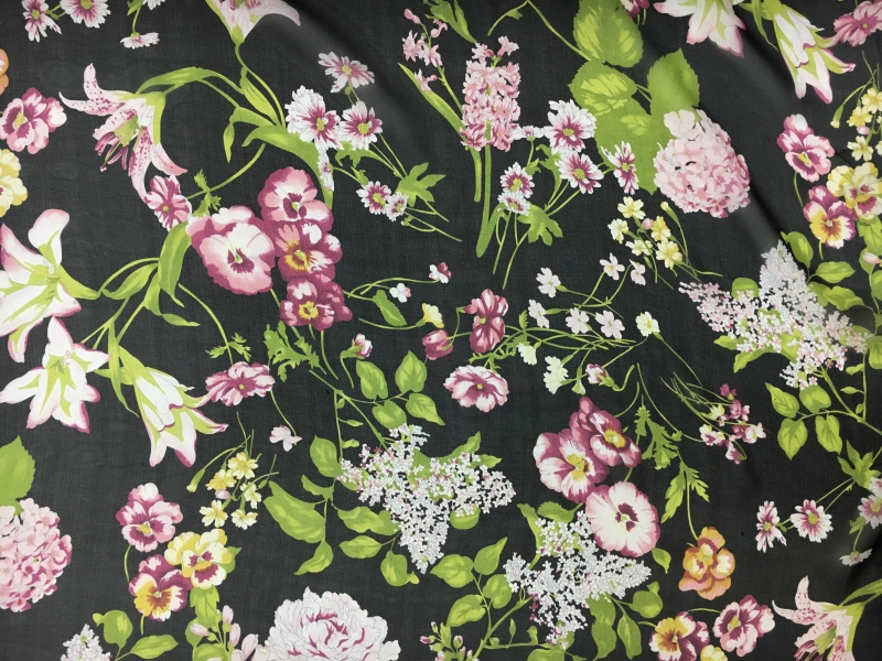 Printed Silk Chiffon with Florals in Black0