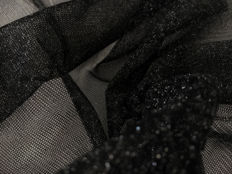 Metallic Nylon Tulle in Nero and Silver0