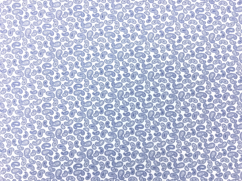 Cotton Broadcloth With Paisley Print in White And Blue 0
