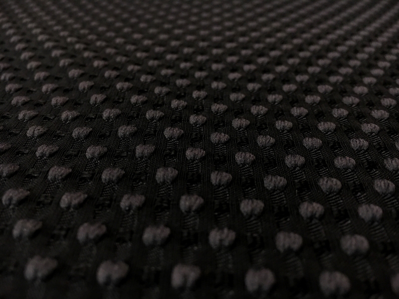 Polyester Swiss Dot Brocade with Grey Dots0