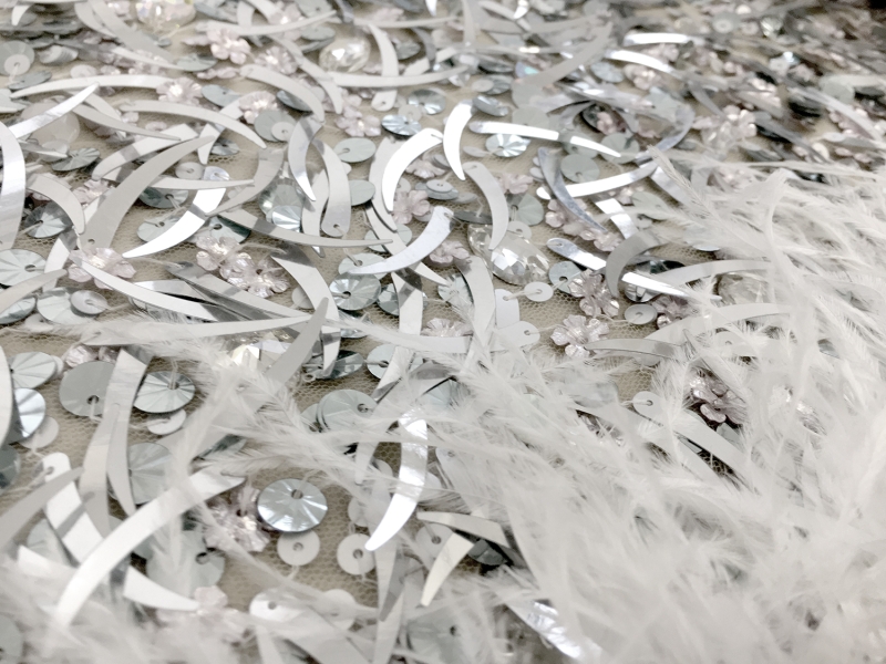 Novelty Sequined Tulle with Ostrich Feather Border2